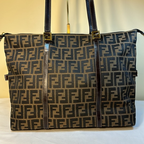 COA Fendi Zucca Tote Goldtone Hardware, Adjustable Sides, Leather Straps - Picture 6 of 15